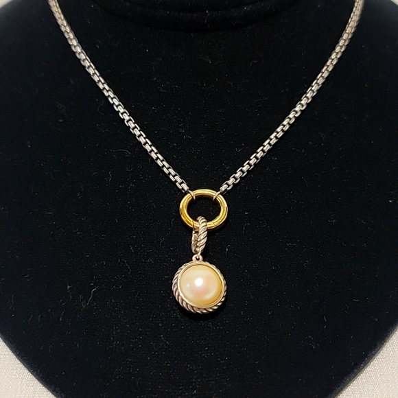 David Yurman Cable Amulet Box Chain Slider Necklace 18K/Sterling Silver 925/750 - Picture 3 of 11